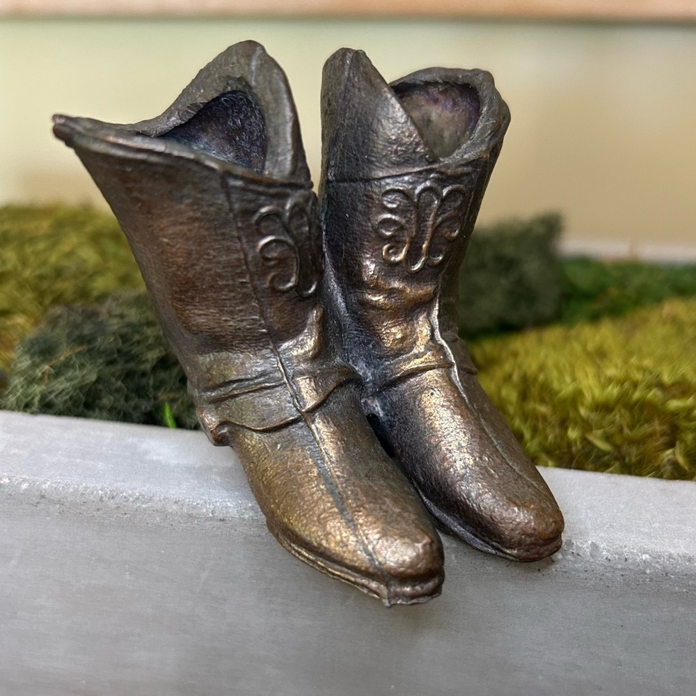 Miniature Figurine Cast Metal Bronze Copper Cowboy Cowgirl Boots Western